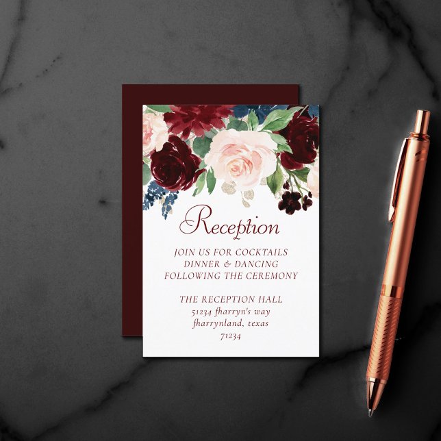 Boho Bloom | Elegant Marsala Red Floral Gold Frame Enclosure Card (Creator Uploaded)
