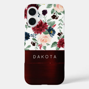 Boho Bloom   Elegant Marsala Red Pattern Monogram iPhone 16 Case