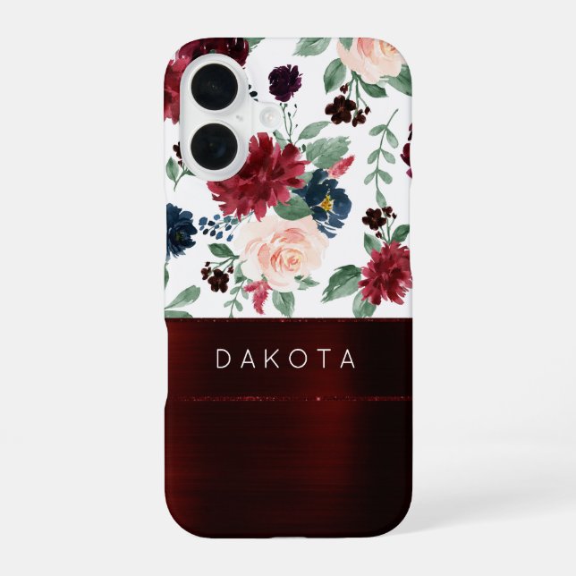 Boho Bloom | Elegant Marsala Red Pattern Monogram iPhone 16 Case (Back)