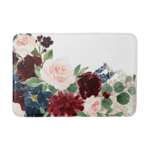 Boho Bloom Elegant Red and Blush Shimmer Pattern Bath Mat