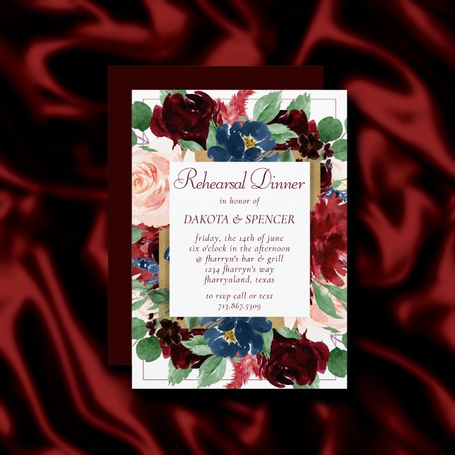 Boho Bloom | Elegant Red Square Rehearsal Dinner Invitation (Creator Uploaded)