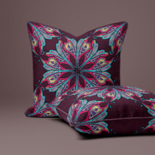 Boho Bloom in Burgundy Throw Pillow