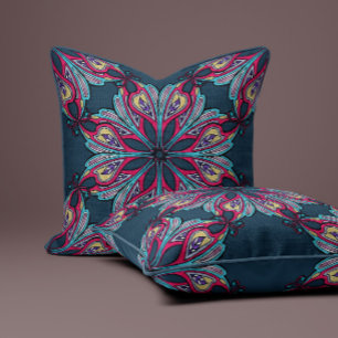 Boho Bloom in Deep Navy Throw Pillow