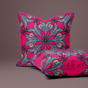 Boho Bloom in Hot Pink Throw Pillow