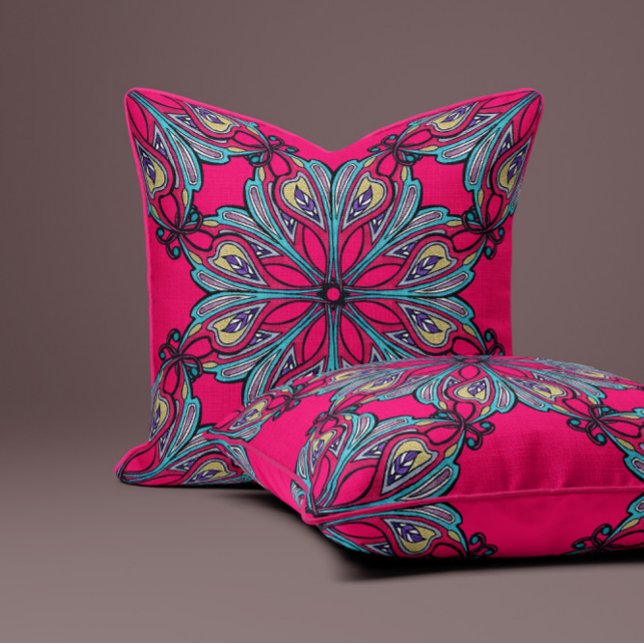 Boho Bloom in Hot Pink Throw Pillow (Creator Uploaded)