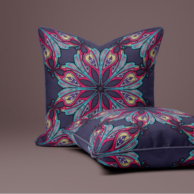 Boho Bloom in Indigo Blue Throw Pillow (Creator Uploaded)
