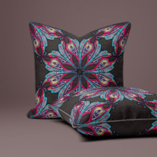 Boho Bloom in Mocha Brown Throw Pillow