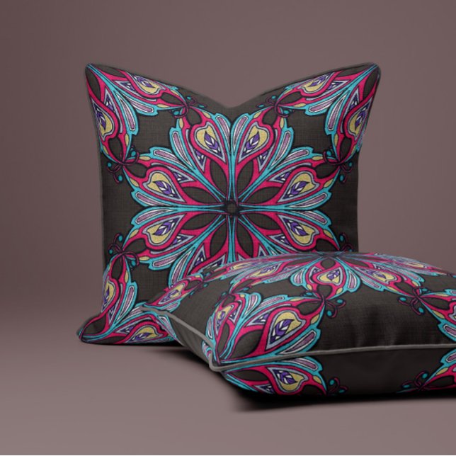 Boho Bloom in Mocha Brown Throw Pillow (Creator Uploaded)