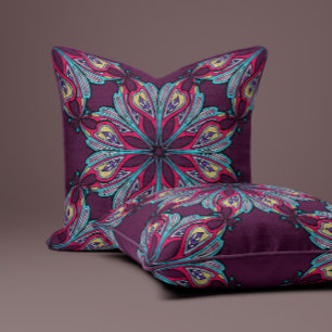 Boho Bloom in Plum Wine Throw Pillow