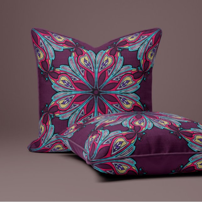 Boho Bloom in Plum Wine Throw Pillow (Creator Uploaded)