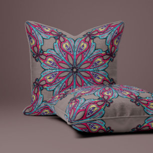 Boho Bloom in Taupe Throw Pillow