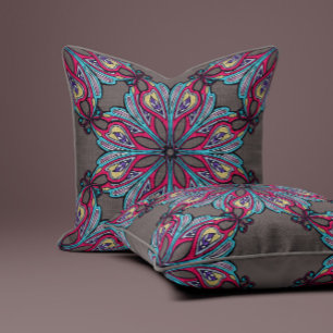 Boho Bloom in Warm Greige Throw Pillow