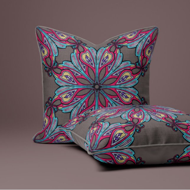 Boho Bloom in Warm Greige Throw Pillow (Creator Uploaded)