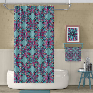 Boho Bloom Shower Curtain in Aqua Blue