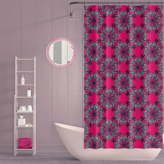 Boho Bloom Shower Curtain in Hot Pink