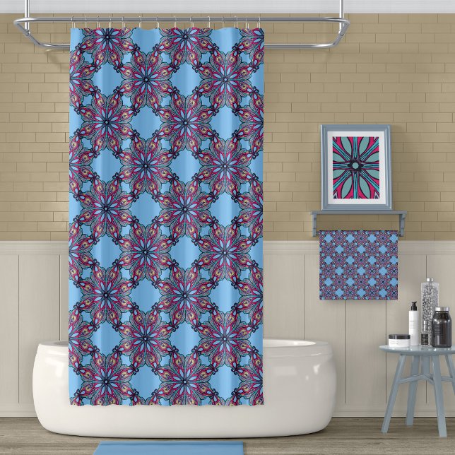 Boho Bloom Shower Curtain in Sky Blue (Creator Uploaded)