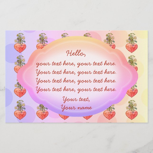 Boho blooming heart colourful custom  stationery (Front)