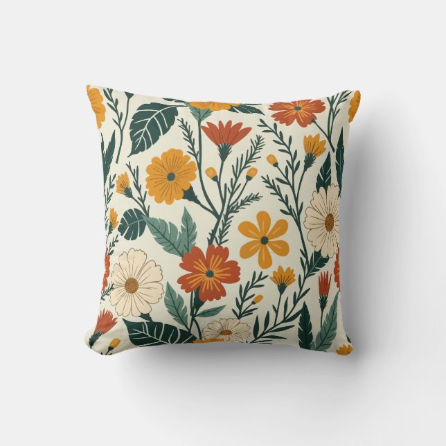 Boho Blooming Throw Pillow (Front)