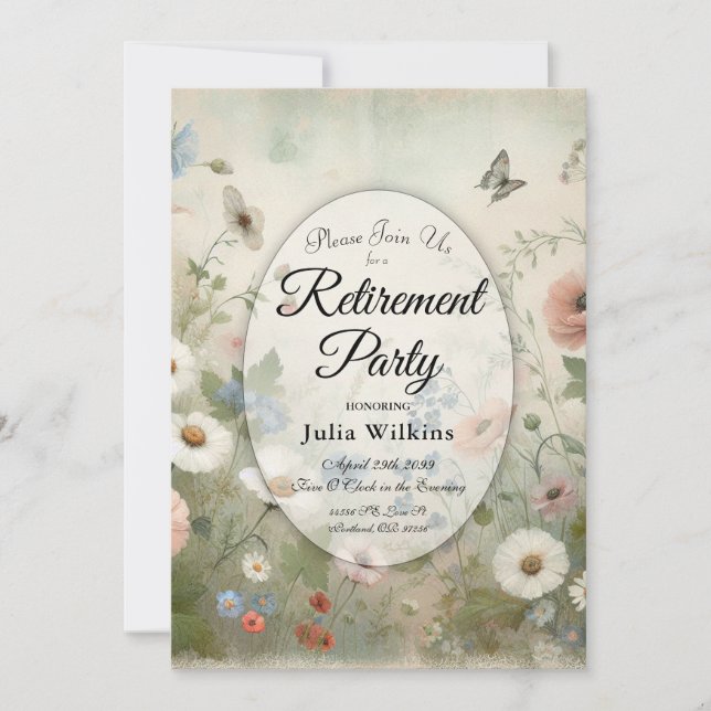 Boho Blooms and Vintage Blossoms Retirement Party Invitation (Front)