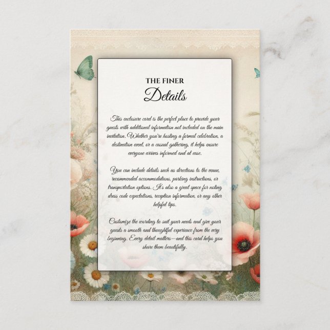 Boho Blooms and Vintage Vows Wedding Enclosure Card (Front)