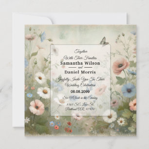 Boho Blooms and Vintage Vows Wedding Invitation