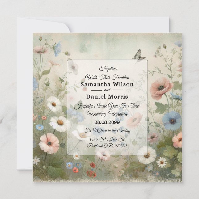 Boho Blooms and Vintage Vows Wedding Invitation (Front)