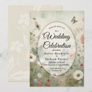 Boho Blooms and Vintage Vows Wedding Invitation