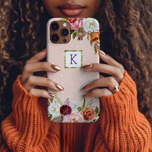 Boho Blooms Blush Dot Monogram iPhone 15 Pro Max Case