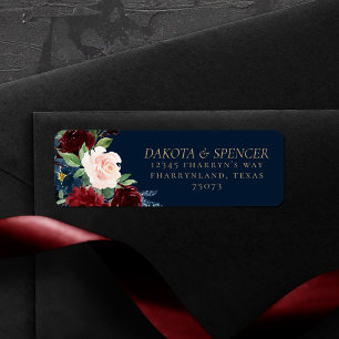 Boho Blooms   Dark Navy Blue and Burgundy Address