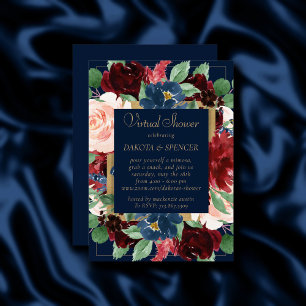 Boho Blooms Dark Navy Blue and Burgundy Wreath Invitation