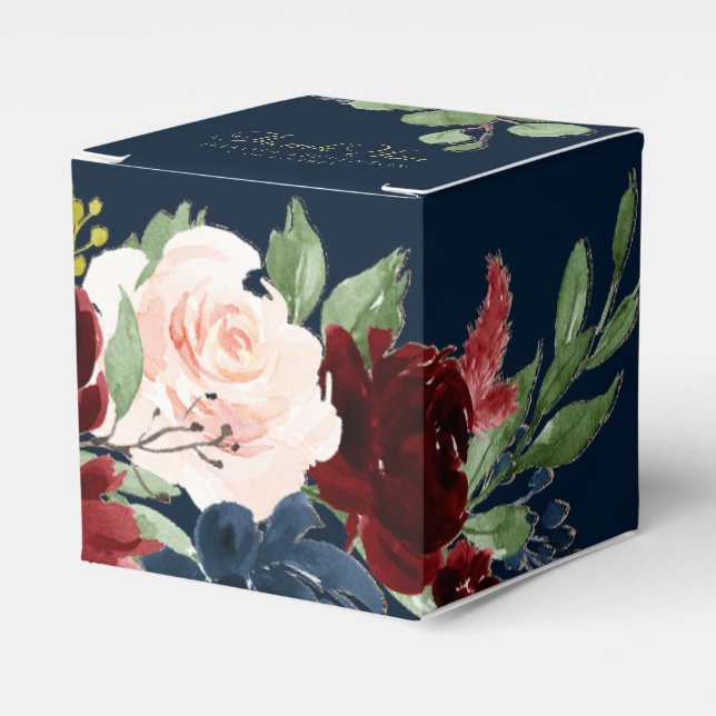 Boho Blooms | Dark Rustic Navy and Red Thank You Favor Box (Front Side)