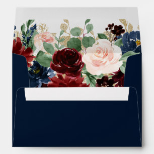 Boho Blooms   Dark Rustic Navy Blue and Burgundy Envelope