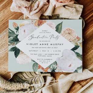 Boho Blooms   Elegant Floral Graduation Party Invitation