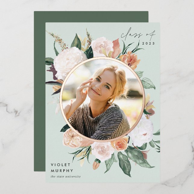 Boho Blooms | Foil Photo Graduation Announcement (Front/Back)