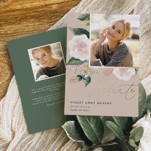 Boho Blooms Foil Photo Graduation Announcement