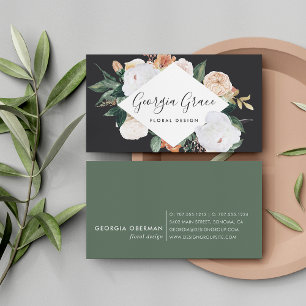 Boho Blooms Geometric Watercolor Floral Business Card