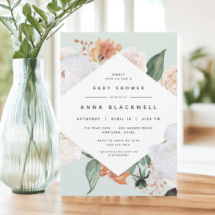 Boho Blooms   Modern Floral Baby Shower Invitation
