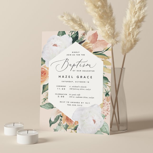 Boho Blooms | Modern Floral Baptism Invitation (Creator Uploaded)