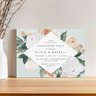 Boho Blooms   Modern Floral Engagement Party Invitation