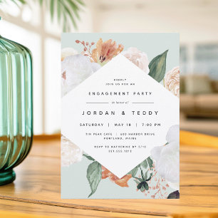 Boho Blooms   Modern Floral Engagement Party Invitation