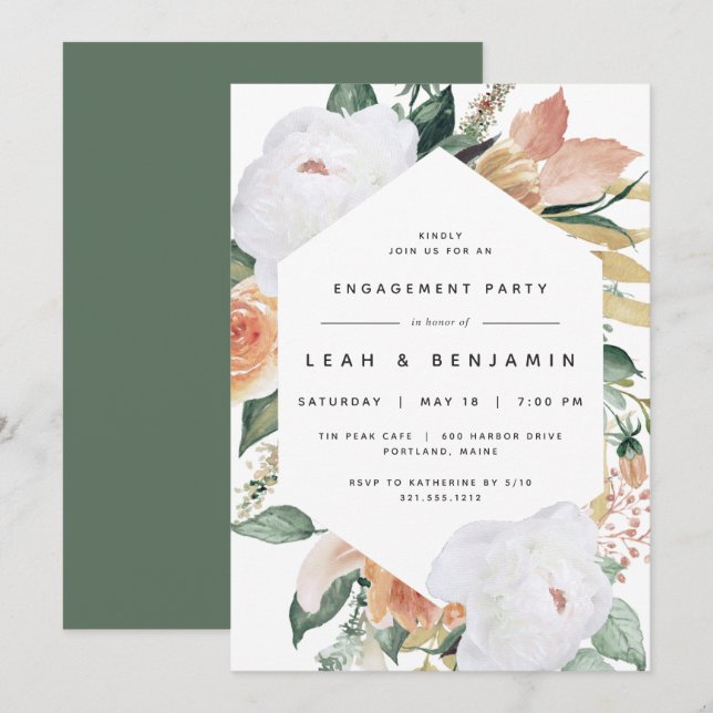 Boho Blooms | Modern Floral Engagement Party Invitation (Front/Back)