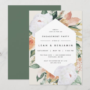 Boho Blooms   Modern Floral Engagement Party Invitation