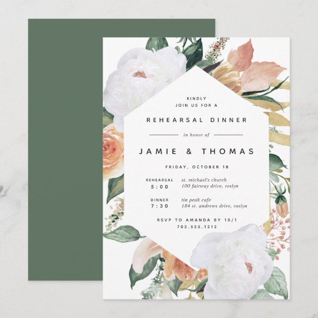 Boho Blooms | Modern Floral Rehearsal Dinner Invitation (Front/Back)