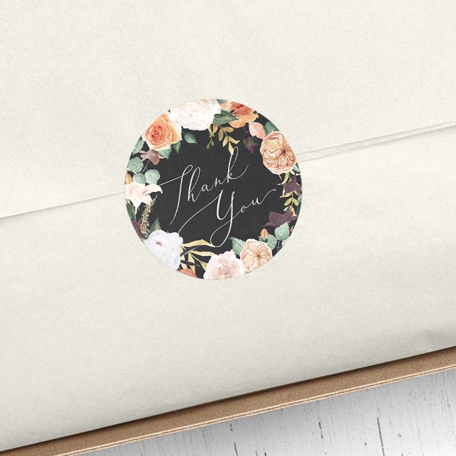 Boho Blooms Modern Floral Thank You Favor Classic Round Sticker (Creator Uploaded)