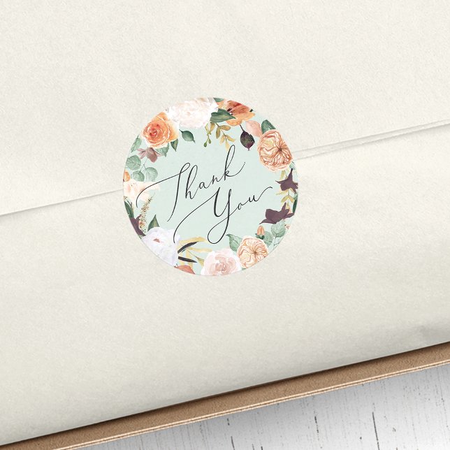 Boho Blooms Modern Floral Thank You Favour Classic Round Sticker (Creator Uploaded)