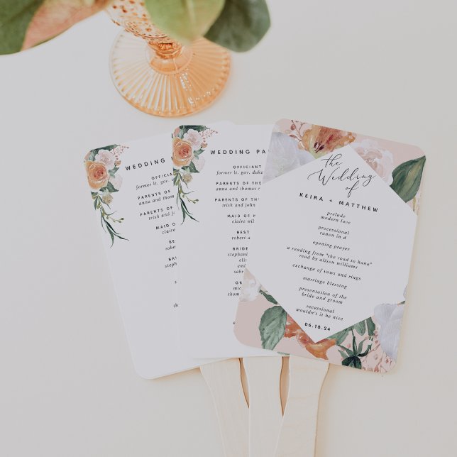 Boho Blooms Modern Floral Wedding Program Hand Fan (Creator Uploaded)