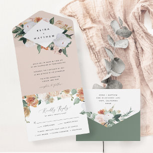 Boho Blooms Modern Geometric Floral Wedding All In One Invitation