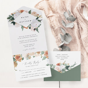 Boho Blooms Modern Geometric Floral Wedding All In One Invitation