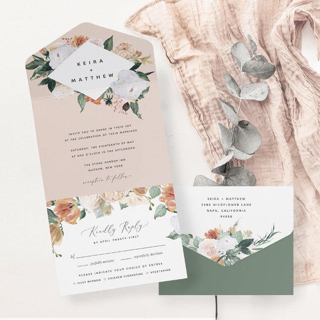 Boho Blooms | Modern Geometric Floral Wedding All In One Invitation (Creator Uploaded)