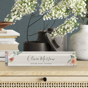 Boho Blooms Modern Watercolor Floral Nameplate